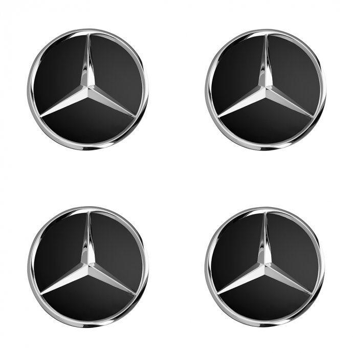 Mercedes-Benz Radnabenabdeckung-Set, Stern erhaben schwarz, 4 Stück 