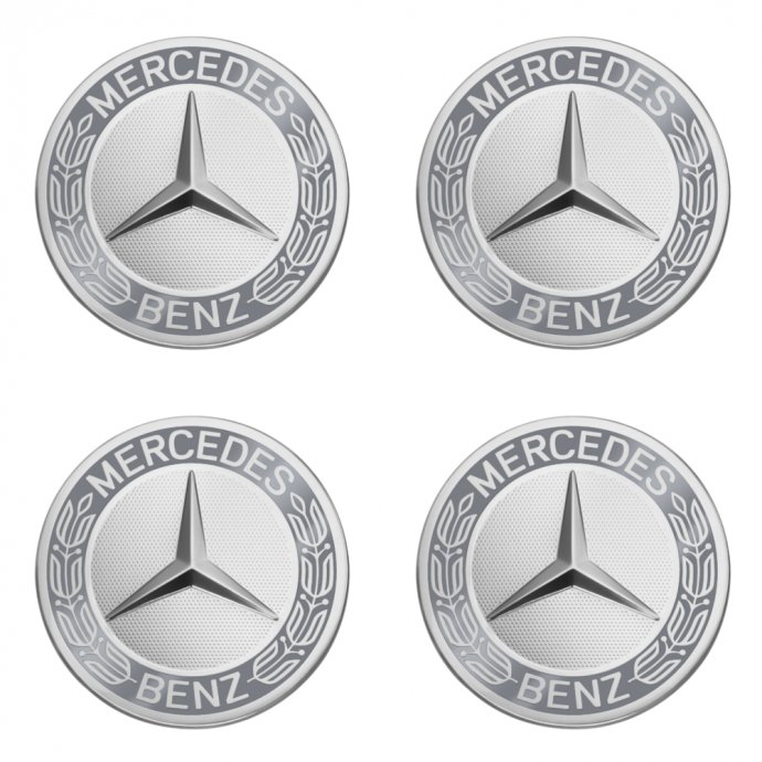 4 Mercedes-Benz Radnabenabdeckungen Stern mit Lorbeerkranz grau 