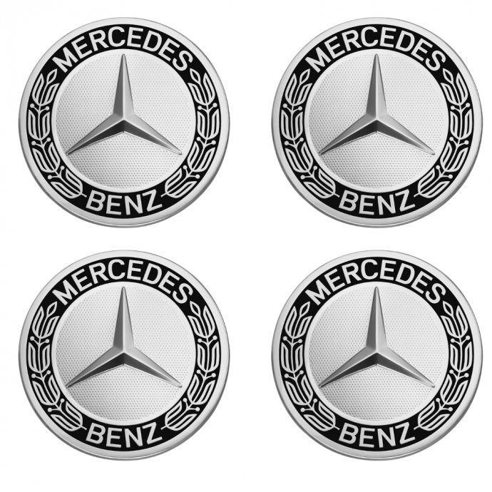 Mercedes-Benz Radnabenabdeckungen-Set, Stern mit Lorbeerkranz schwarz, klassisches Design 