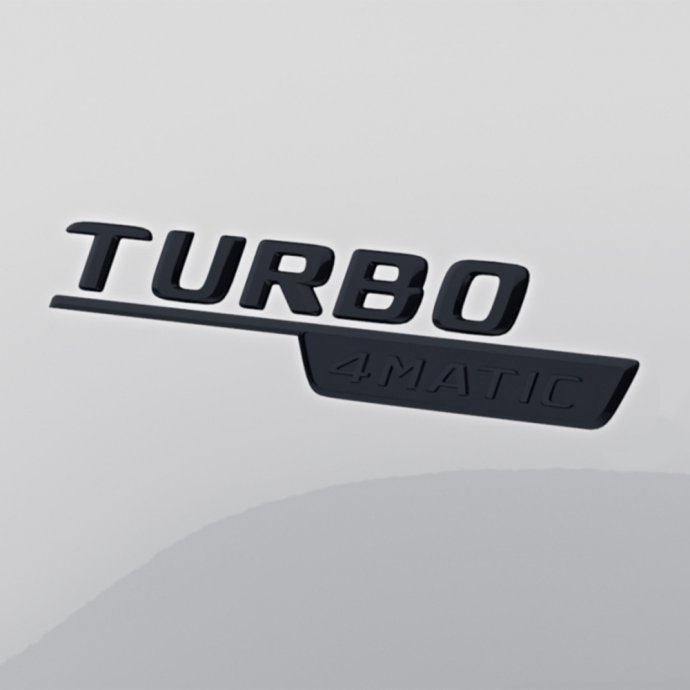 Mercedes-AMG Schriftzug "TURBO 4MATIC", schwarz, Kotflügel vorne links, A-Klasse (177), CLA (118), GLA/GLB (247) 