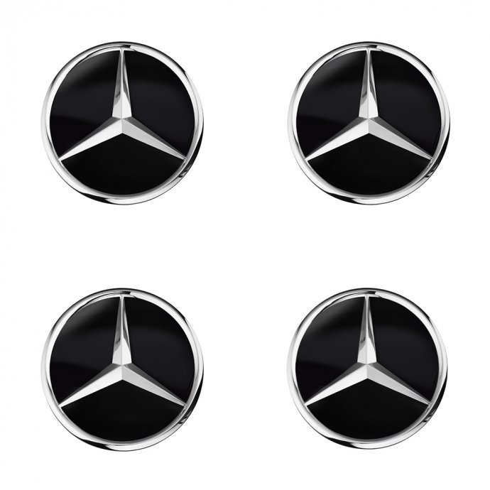 Mercedes-Benz Radnabenabdeckung-Set, Stern erhaben, schwarz matt, 4 Stück 