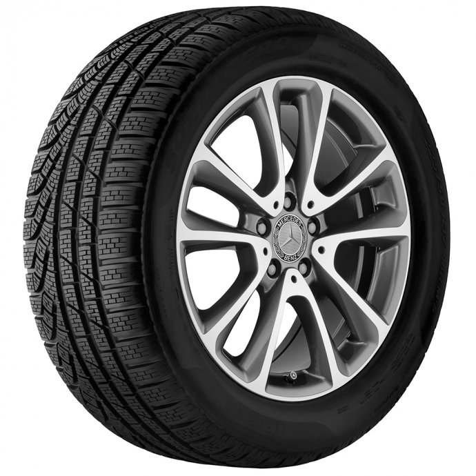 Mercedes-Benz Pirelli 5-Doppelspeichen-Winter-Komplettradsatz, 18 Zoll, tremolit-metallic glanzgedreht, E-Klasse (238/213) 
