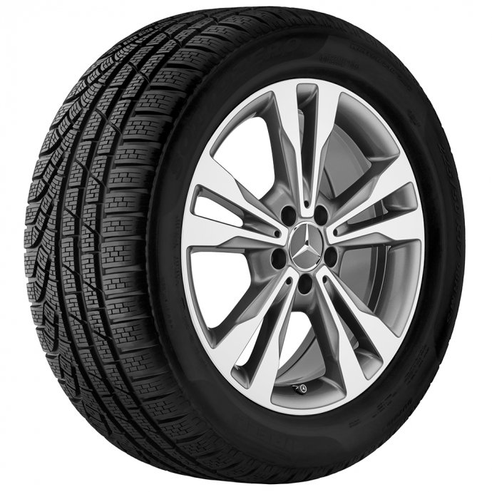 Mercedes-Benz Pirelli 5-Doppelspeichen-Winter-Komplettradsatz, 18 Zoll, Himalaya Grau, S205/W205 