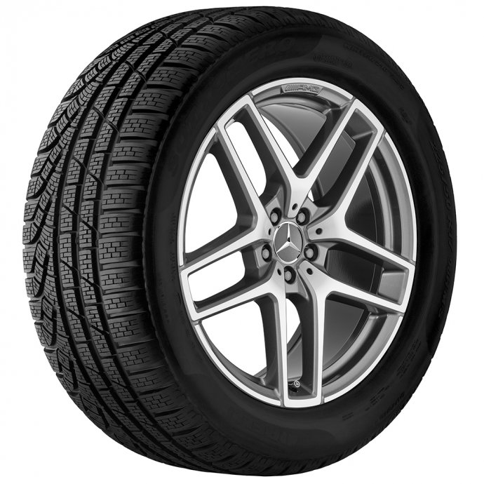 Mercedes-AMG Pirelli 5-Doppelspeichen-Winter-Komplettradsatz, 19 Zoll, titangrau glanzgedreht, GLC-Klasse (C253/X253) 